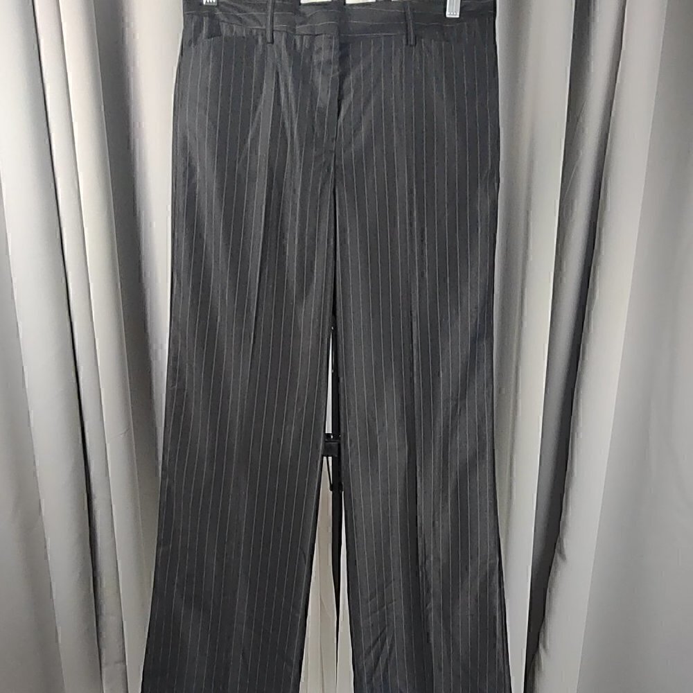 Bogari Black With Gray Pinstripe Silk Blend Pants Size 10 NWOT